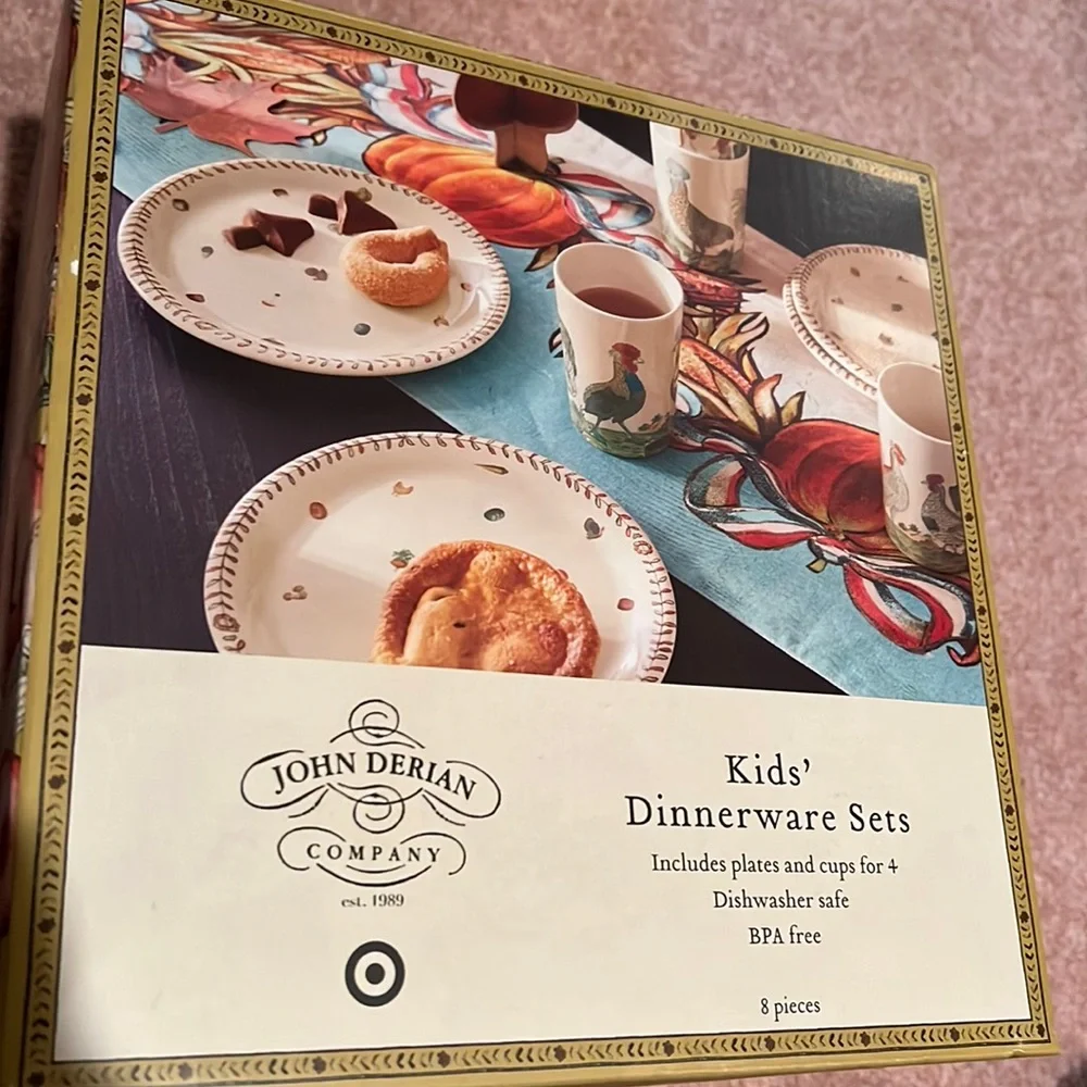 NIB John Derain x Target 8pc Kids Melamine turkey fall Dinnerware Sets